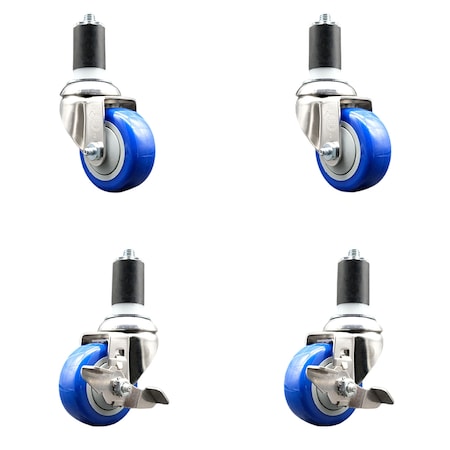 Service Caster 3.5 Inch 316SS Blue Poly Swivel 1-5/8 Inch Expanding Stem Caster Brake, 2PK SS316EX20S3514-PPUB-BLUE-2-TLB-2-158